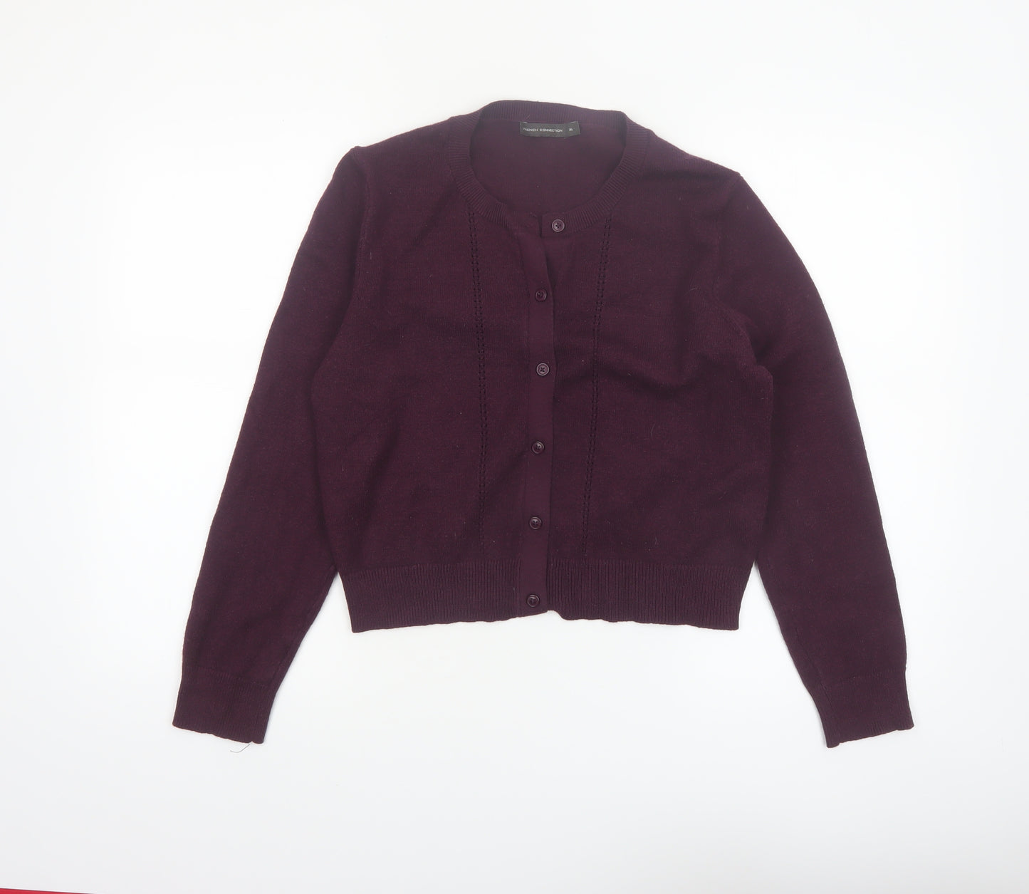 French Connection Women's Purple XL Crew Neck Button Cardigan