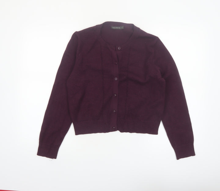 French Connection Women's Purple XL Crew Neck Button Cardigan