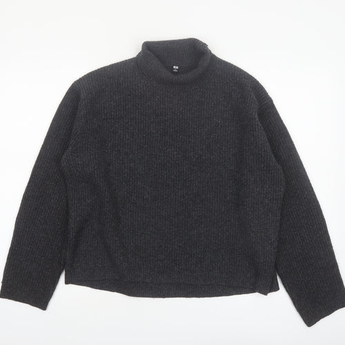 Uniqlo Women Black Roll Neck Ribbed Knit Jumper Size S
