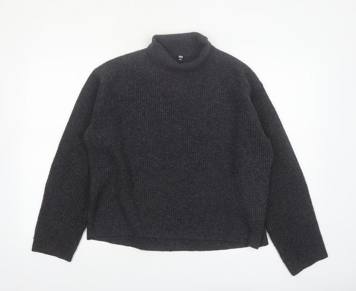 Uniqlo Women Black Roll Neck Ribbed Knit Jumper Size S