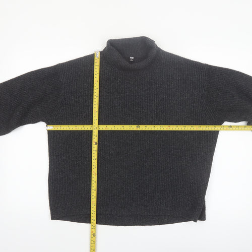 Uniqlo Women Black Roll Neck Ribbed Knit Jumper Size S