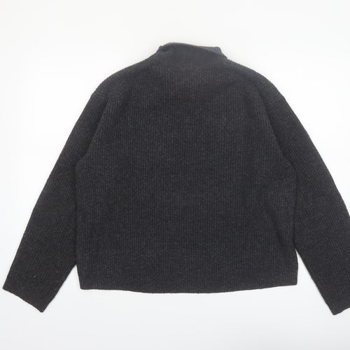 Uniqlo Women Black Roll Neck Ribbed Knit Jumper Size S
