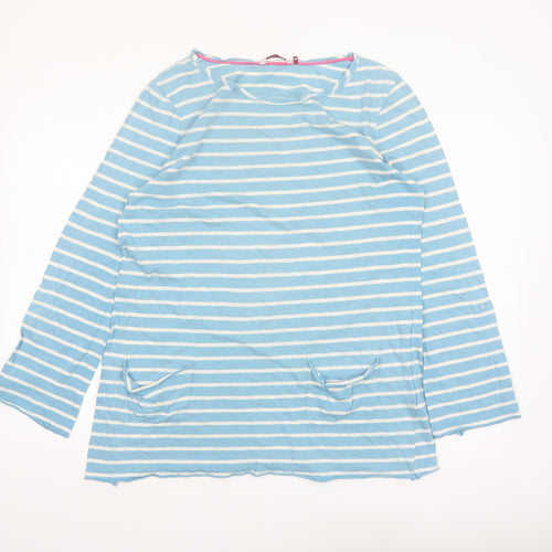 White Stuff Women's Blue Striped Cotton Long Sleeve Tunic Top Size 16