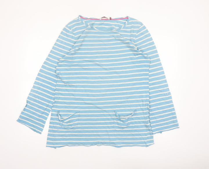 White Stuff Women's Blue Striped Cotton Long Sleeve Tunic Top Size 16