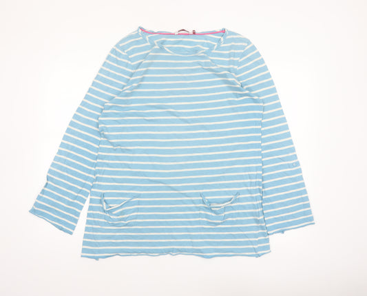 White Stuff Women's Blue Striped Cotton Long Sleeve Tunic Top Size 16