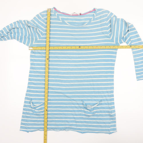 White Stuff Women's Blue Striped Cotton Long Sleeve Tunic Top Size 16
