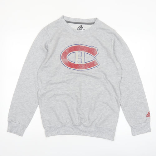 adidas Men’s Grey Graphic Crew Neck Pullover Sweatshirt Size S