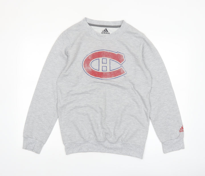 adidas Men’s Grey Graphic Crew Neck Pullover Sweatshirt Size S