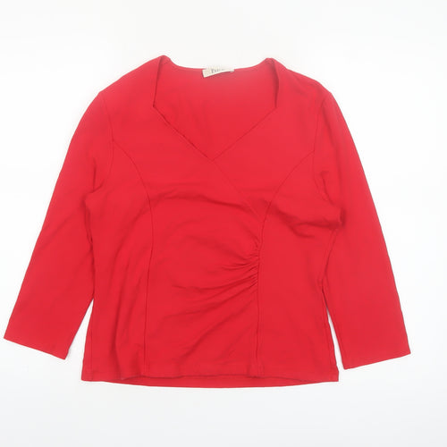 Precis Women Red Wrap V-Neck 3/4 Sleeve Jersey Blouse M
