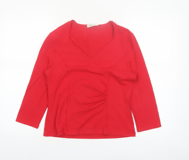 Precis Women Red Wrap V-Neck 3/4 Sleeve Jersey Blouse M