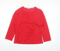 Precis Women Red Wrap V-Neck 3/4 Sleeve Jersey Blouse M