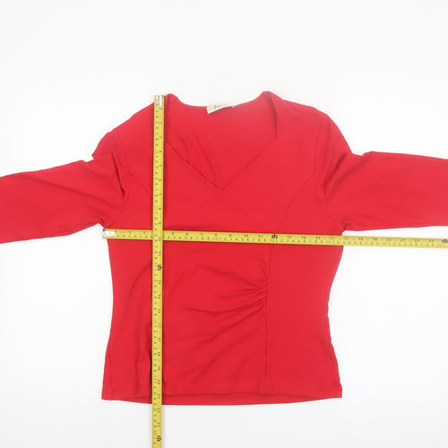 Precis Women Red Wrap V-Neck 3/4 Sleeve Jersey Blouse M