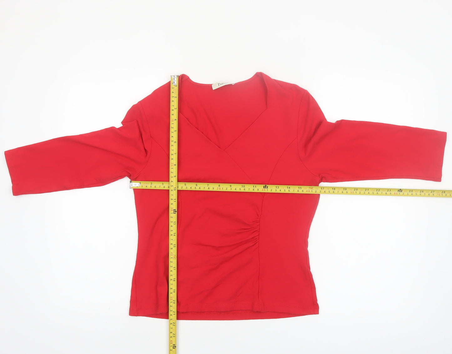 Precis Women Red Wrap V-Neck 3/4 Sleeve Jersey Blouse M