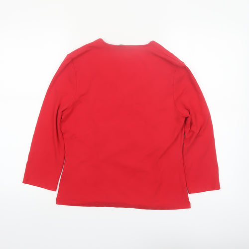 Precis Women Red Wrap V-Neck 3/4 Sleeve Jersey Blouse M