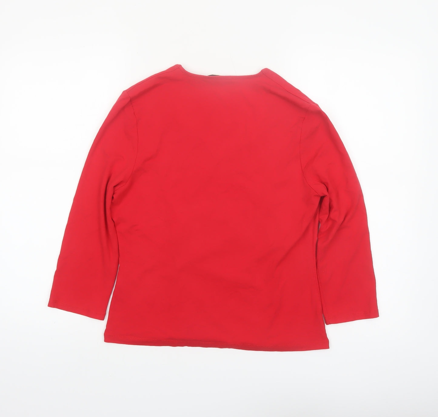 Precis Women Red Wrap V-Neck 3/4 Sleeve Jersey Blouse M