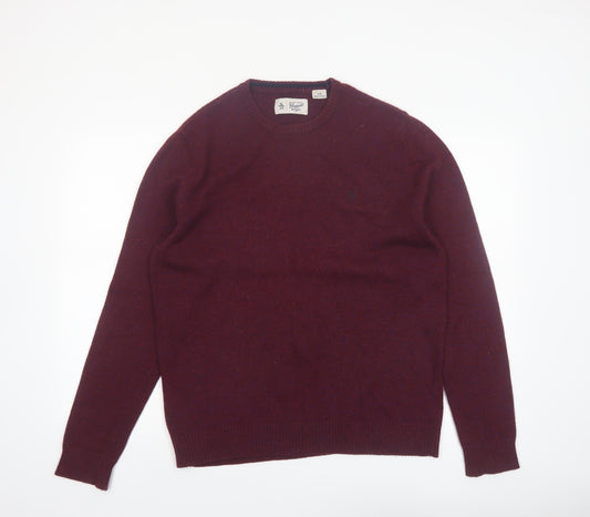 Original Penguin Men's Red Wool Crew Neck Jumper Size L