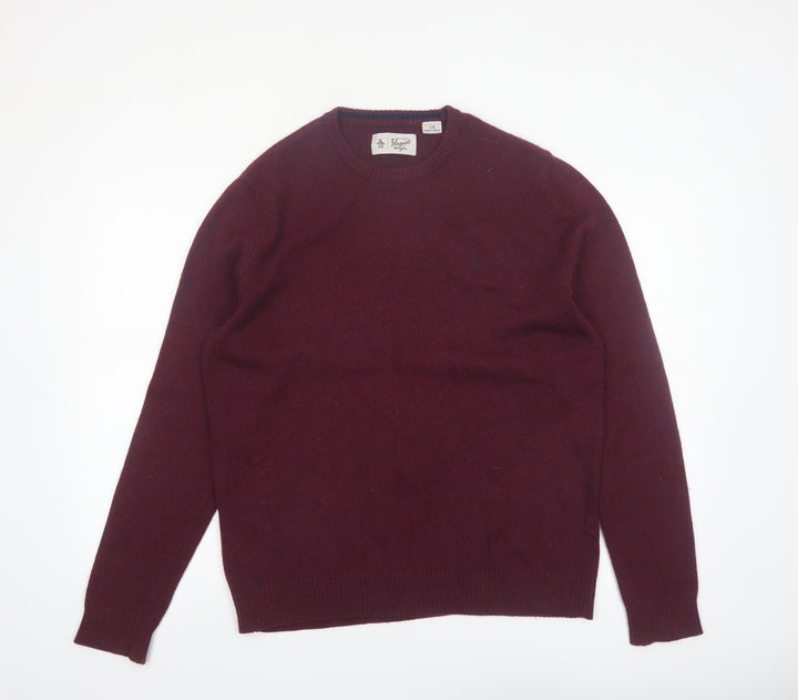 Original Penguin Men's Red Wool Crew Neck Jumper Size L