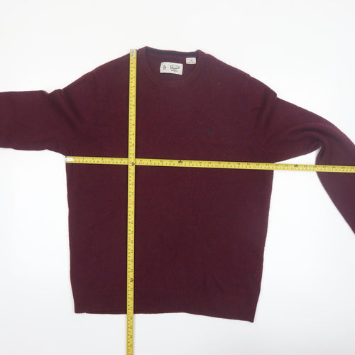 Original Penguin Men's Red Wool Crew Neck Jumper Size L