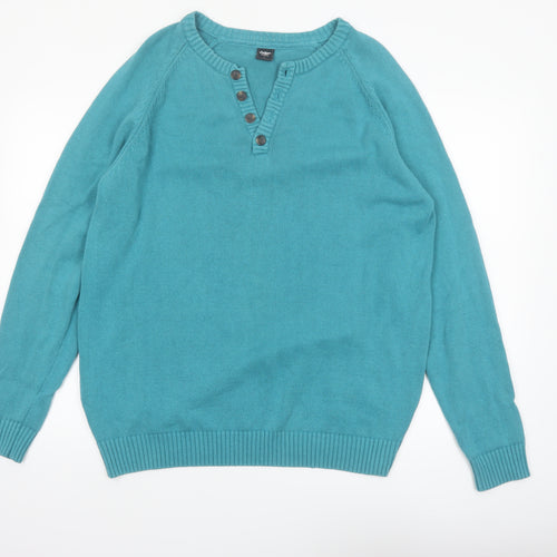 Cotton Traders Men's Green Henley Jumper Size L 100% Cotton