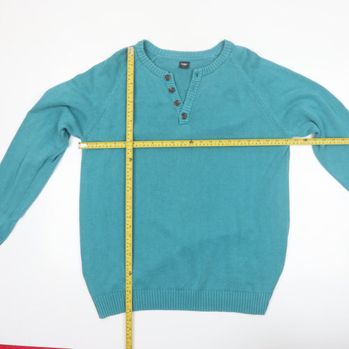 Cotton Traders Men's Green Henley Jumper Size L 100% Cotton