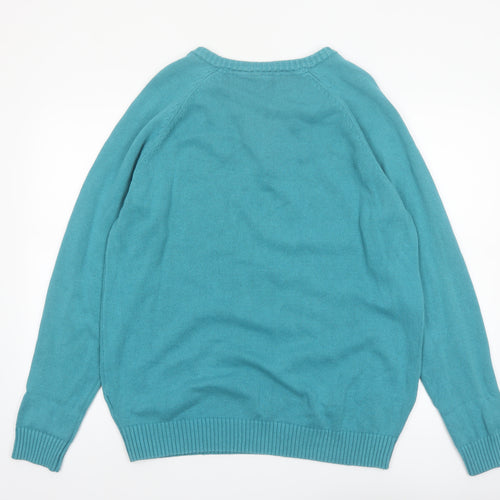 Cotton Traders Men's Green Henley Jumper Size L 100% Cotton