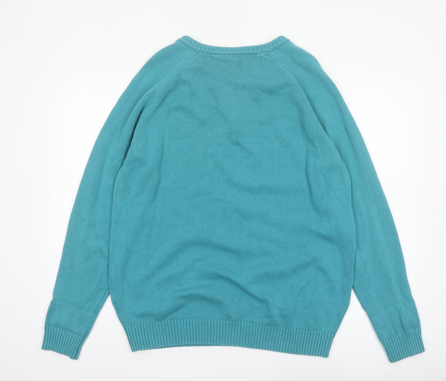 Cotton Traders Men's Green Henley Jumper Size L 100% Cotton