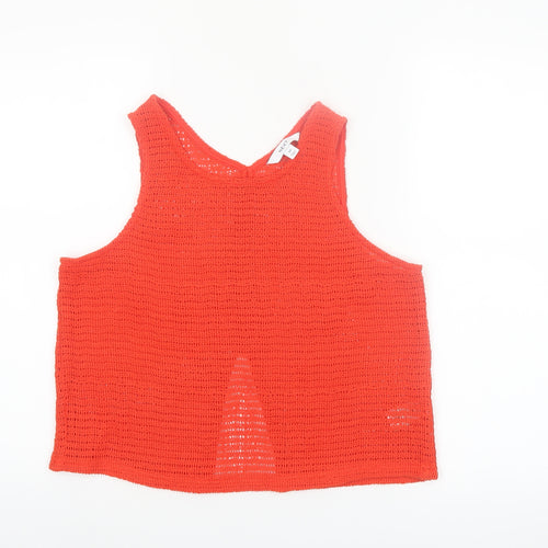 Next Womens Red Cropped Knit Tank Top M Cotton Blend