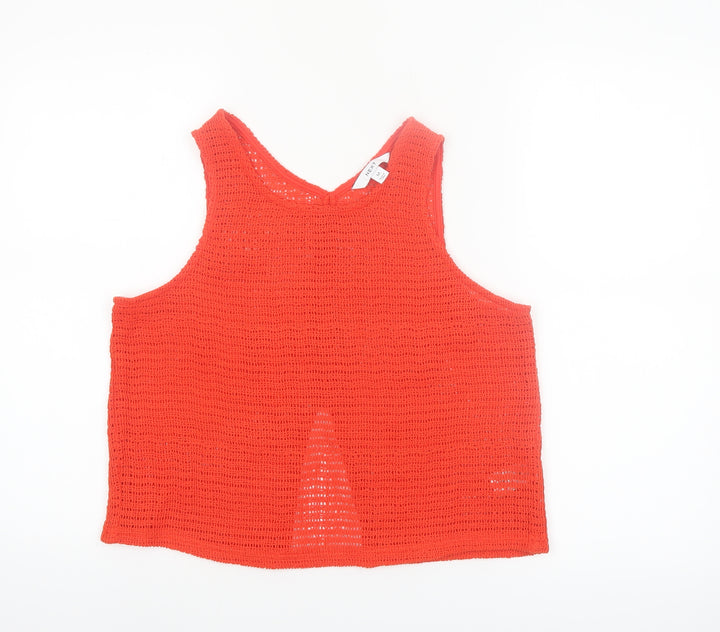 Next Womens Red Cropped Knit Tank Top M Cotton Blend