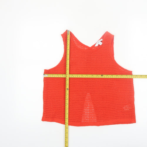 Next Womens Red Cropped Knit Tank Top M Cotton Blend