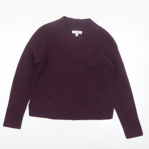 Marks and Spencer Women Purple V-Neck Knit Jumper Size S