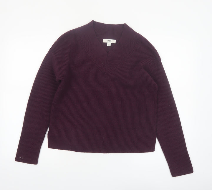 Marks and Spencer Women Purple V-Neck Knit Jumper Size S