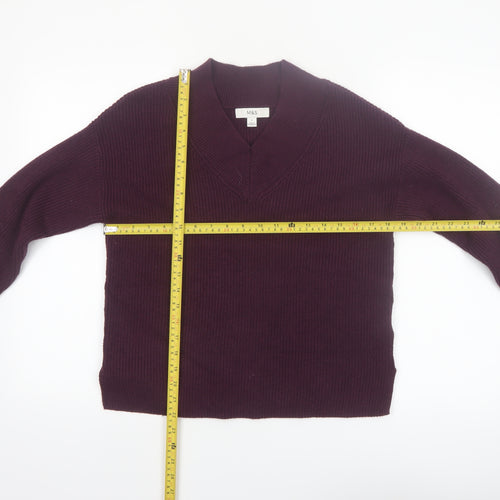 Marks and Spencer Women Purple V-Neck Knit Jumper Size S