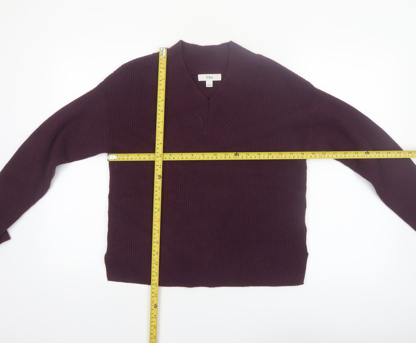 Marks and Spencer Women Purple V-Neck Knit Jumper Size S