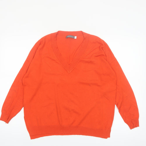 Mint Velvet Women's Orange V-Neck Pullover Jumper Size S