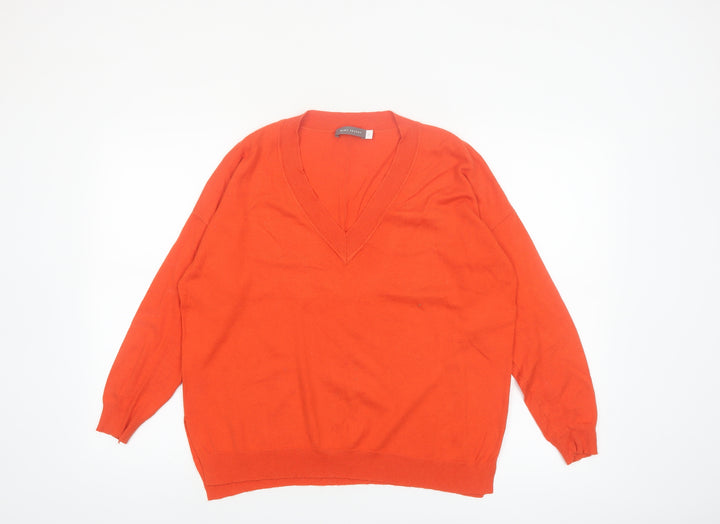 Mint Velvet Women's Orange V-Neck Pullover Jumper Size S