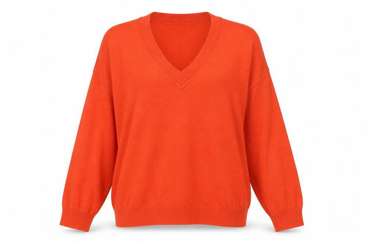 Front view of Mint Velvet Women's Orange V-Neck jumper, size S