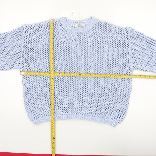 Marks and Spencer Women Blue Open-Knit Crew Neck Jumper M