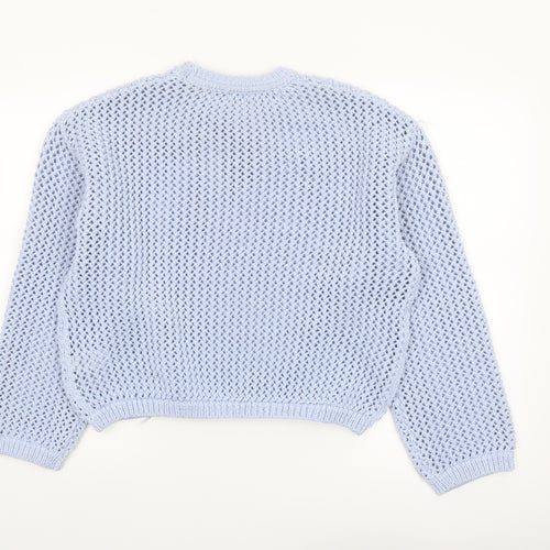 Marks and Spencer Women Blue Open-Knit Crew Neck Jumper M