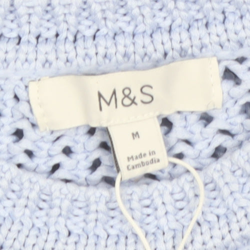 Marks and Spencer Women Blue Open-Knit Crew Neck Jumper M