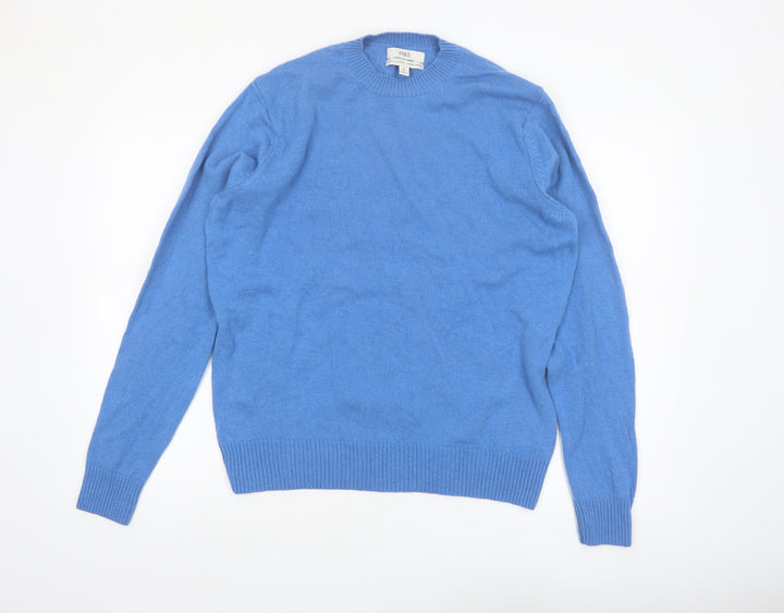 Marks and Spencer Men's Blue Wool Crew Neck Jumper Size M