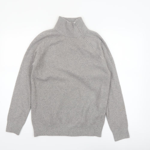 Marks and Spencer Women's Grey High Neck Zip Knit Jumper XS