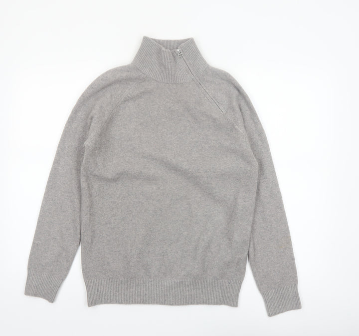 Marks and Spencer Women's Grey High Neck Zip Knit Jumper XS