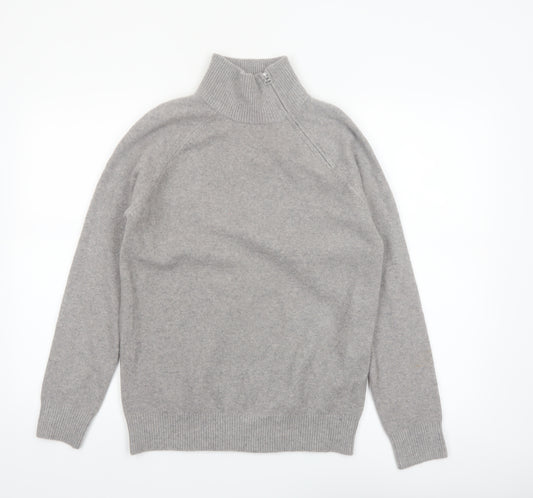 Marks and Spencer Women's Grey High Neck Zip Knit Jumper XS