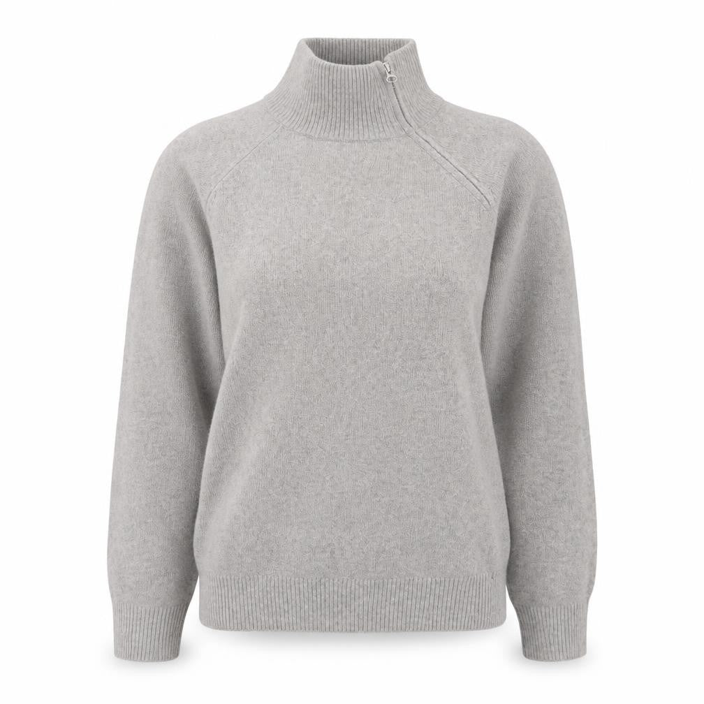 Front view of Marks & Spencer Women's Grey High Neck Zip Knit Jumper XS
