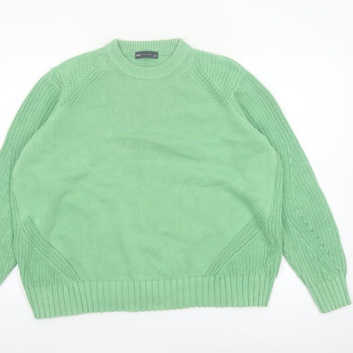 Marks and Spencer Women's Green Cotton Crew Neck Jumper L