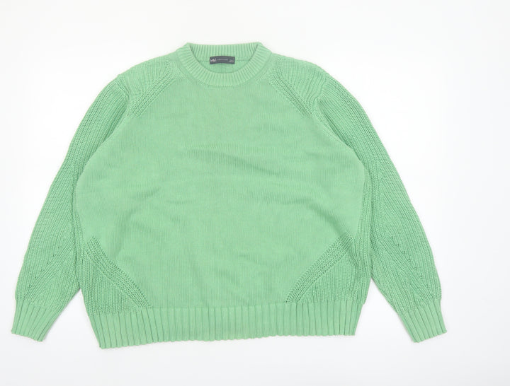 Marks and Spencer Women's Green Cotton Crew Neck Jumper L