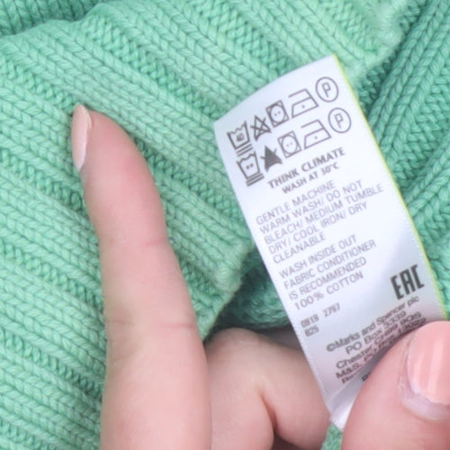 Marks and Spencer Women's Green Cotton Crew Neck Jumper L