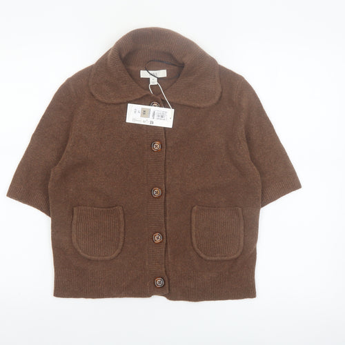 Marks and Spencer Women Brown Collared Short Sleeve Cardigan XS