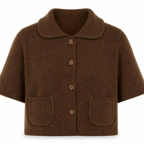 Marks and Spencer Women Brown Collared Short Sleeve Cardigan XS