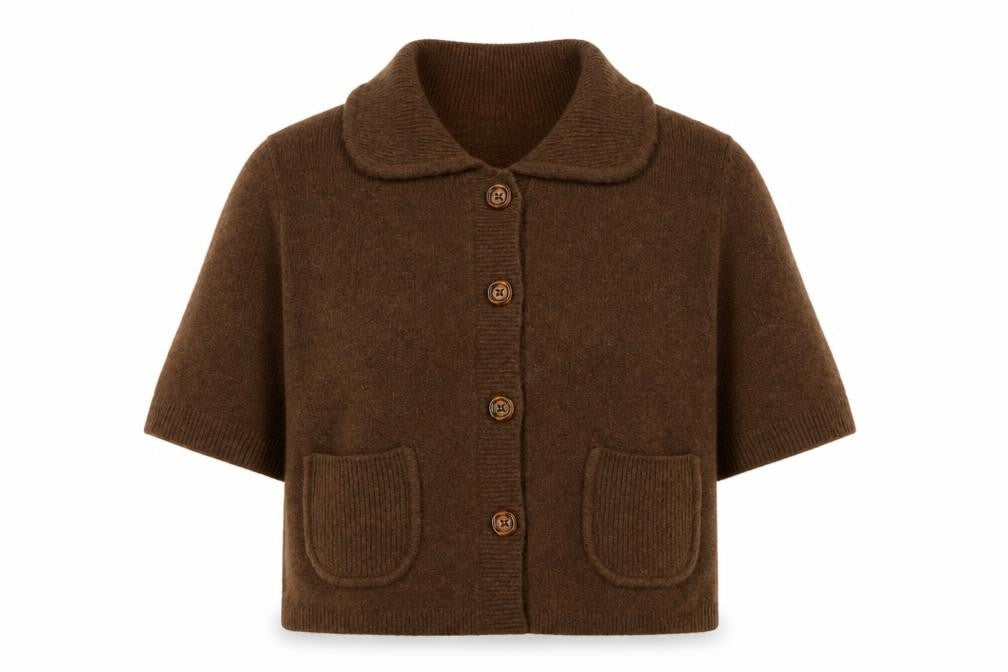 Marks and Spencer Women Brown Collared Short Sleeve Cardigan XS